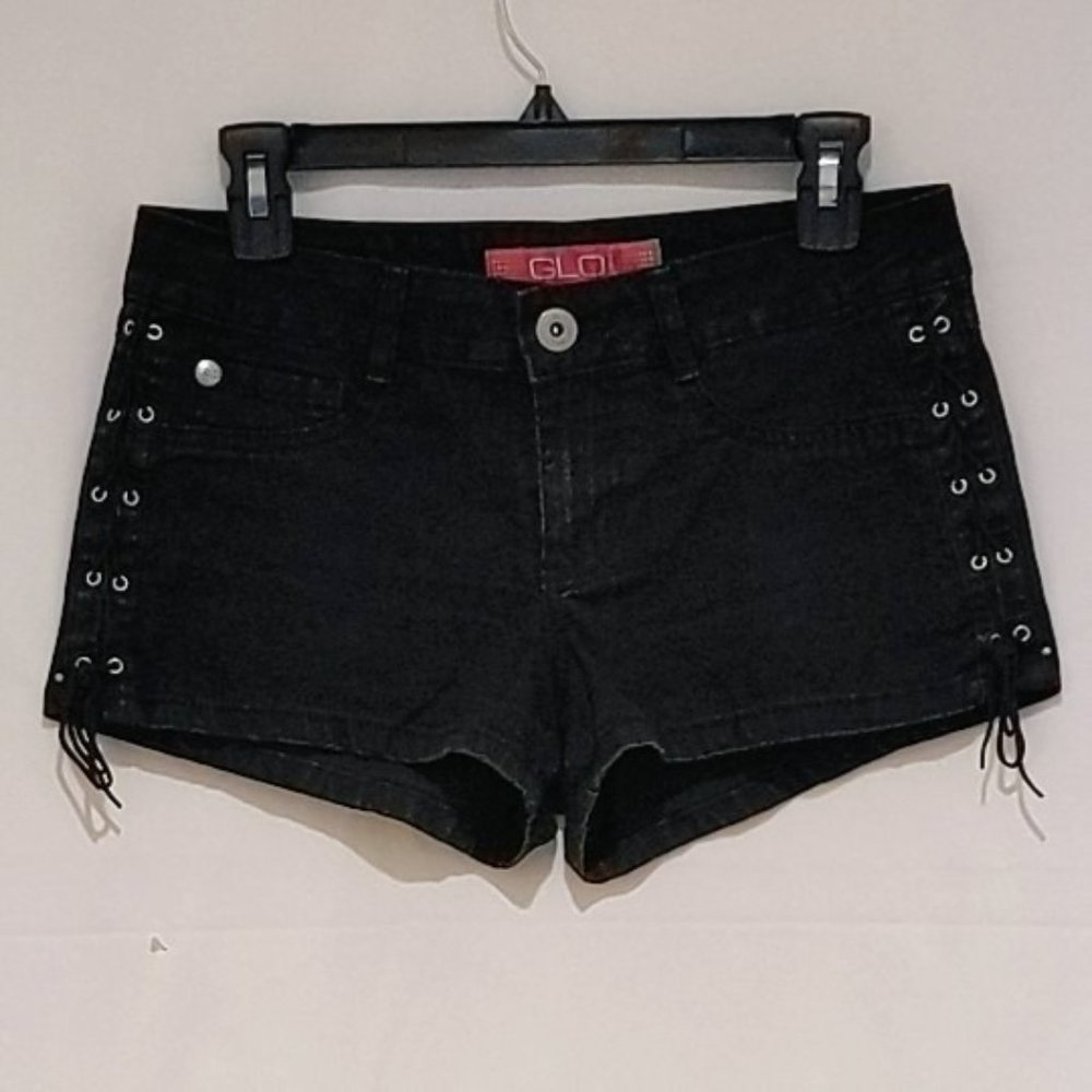 Glo Jeans - Vintage Black Mid rise Short Shorts with lace tie on each side